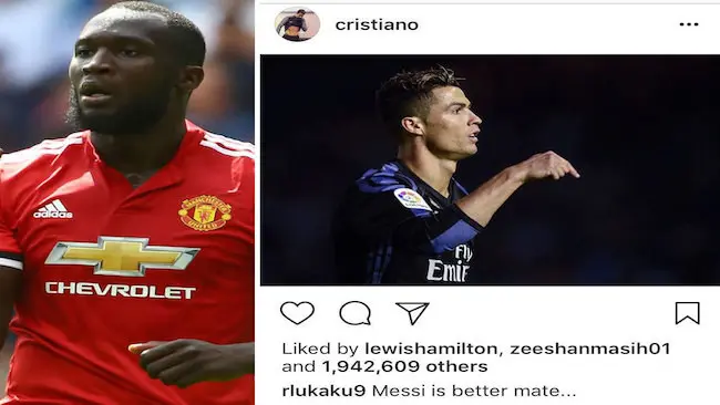 Komentar Romelu Lukaku dalam unggahan yang dilakukan Cristiano Ronaldo. (doc. Marca)