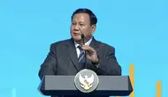 Presiden Prabowo Subianto saat kunjungan kenegaraan Perdana Menteri (PM) China Li Qiang dalam momen Indonesia-China Business Reception 2025 di Jakarta, Sabtu (24/5/2025) malam. (Liputan6.com/Nanda Perdana Putra).