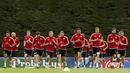 Para Pemain Wales tengah melakukan latihan persiapan melawan Belgia pada perempat final Piala Eropa 2016 di COSEC Stadium, Dinard, Prancis, (28/6/2016). (REUTERS/Gonzalo Fuentes)