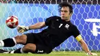 Serbia's Vladimir Stojkovic blocks a penalty shot during their 2008 Beijing Olympic Games men's first round Group A match against Argentina at the Worker's Stadium on August 13, 2008. Argentina won 2-0. AFP PHOTO/PEDRO UGARTE