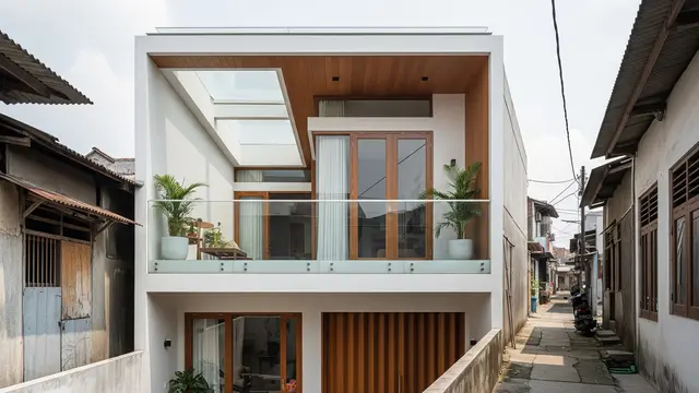 8 Contoh Rumah 2 Lantai Ada Balkon di Gang Kecil, Hunian Modern di Lahan Terbatas