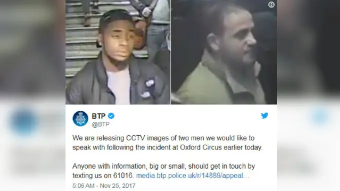Polisi Inggris merilis foto dua orang pria yang diduga kuat sebagai dalang kekecauan di Oxford, Inggris (Twitter/@BTP)