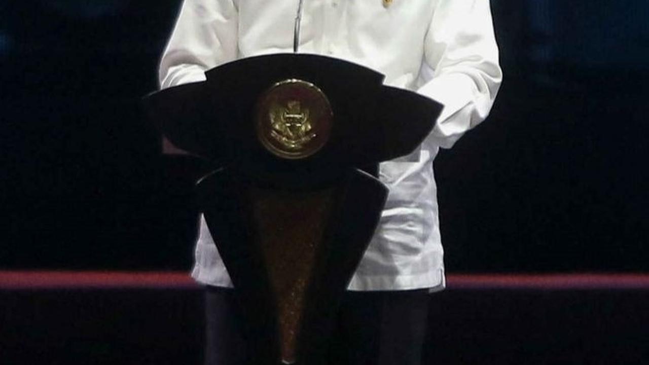 Presiden Jokowi juga sempat memberikan sambutan pada acara pembukaan Jakarta Fair 2024 di JIExpo Kemayoran. Foto: Liputan6.com / Harman Zakharia