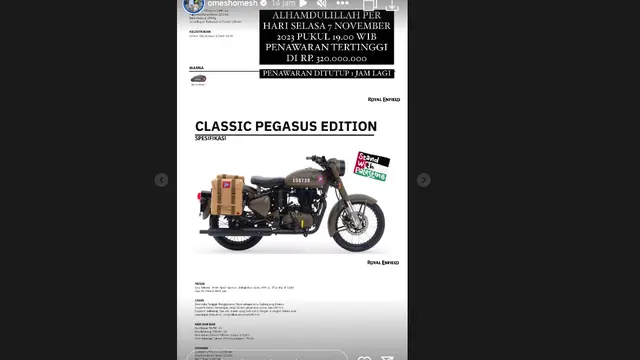 Ananda Omesh Siap Umumkan Pemenang Lelang Motor Langka Miliknya yang Hasilnya Akan Didonasikan untuk Warga Palestina