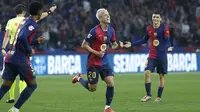Barcelona menang 3-1 atas Espanyol pada laga pekan ke-12 La Liga di Estadi Ol&iacute;mpic Llu&iacute;s Companys, Barcelona, Minggu (03/11/2024) malam WIB. Dua dari tiga gol El Barca disarangkan Dani Olmo. (AP Photo/Joan Monfort)