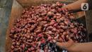 Pedagana menunjukkan bawang merah di Pasar Induk Kramat Jati, Jakarta Timur, Rabu (14/12/2022). Berdasarkan data Pusat Informasi Harga Pangan Strategis (PIHPS) Nasional pada hari ini, sejumlah komoditas menunjukkan kenaikan. (merdeka.com/Iqbal S. Nugroho)