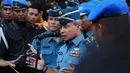 Kepala Dinas Penerangan TNI AL, Laksamana TNI Untung Suropati memberikan keterangan pers pada media tentang peristiwa ledakan gudang amunisi (Liputan6.com/Andrian M Tunay)
