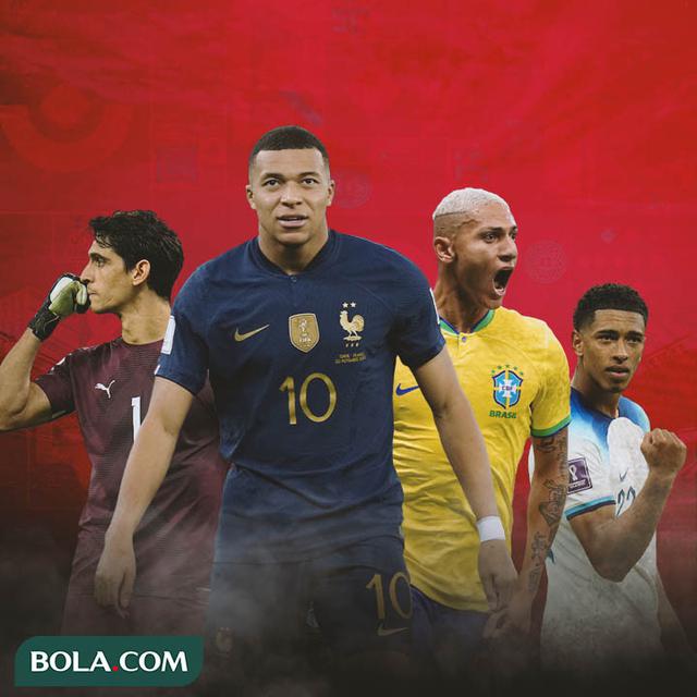 Piala Dunia - Yassine Bounou, Kylian Mbappe, Richarlison, Jude Bellingham