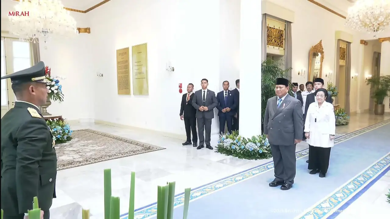 Presiden Prabowo Subianto mengikuti upacara peringatan hari lahir pancasila, di Gedung Pancasila, Kementerian Luar Negeri, Jakarta, Senin (2/6) pagi (Youtube Sekretariat Presiden)