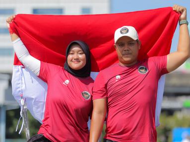 Tim panahan Indonesia kembali menorehkan prestasi dengan mempersembahkan medali perunggu di SEA Games 2025. (Bola.com/Bagaskara Lazuardi)