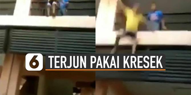 VIDEO: Detik-Detik Bocah Nekat Terjun Pakai Parasut Kresek