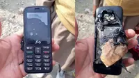 Ponsel merek India Reliance JioPhone 4G meledak hingga meleleh parah saat sedang diisi daya (Foto: Phone Radar)