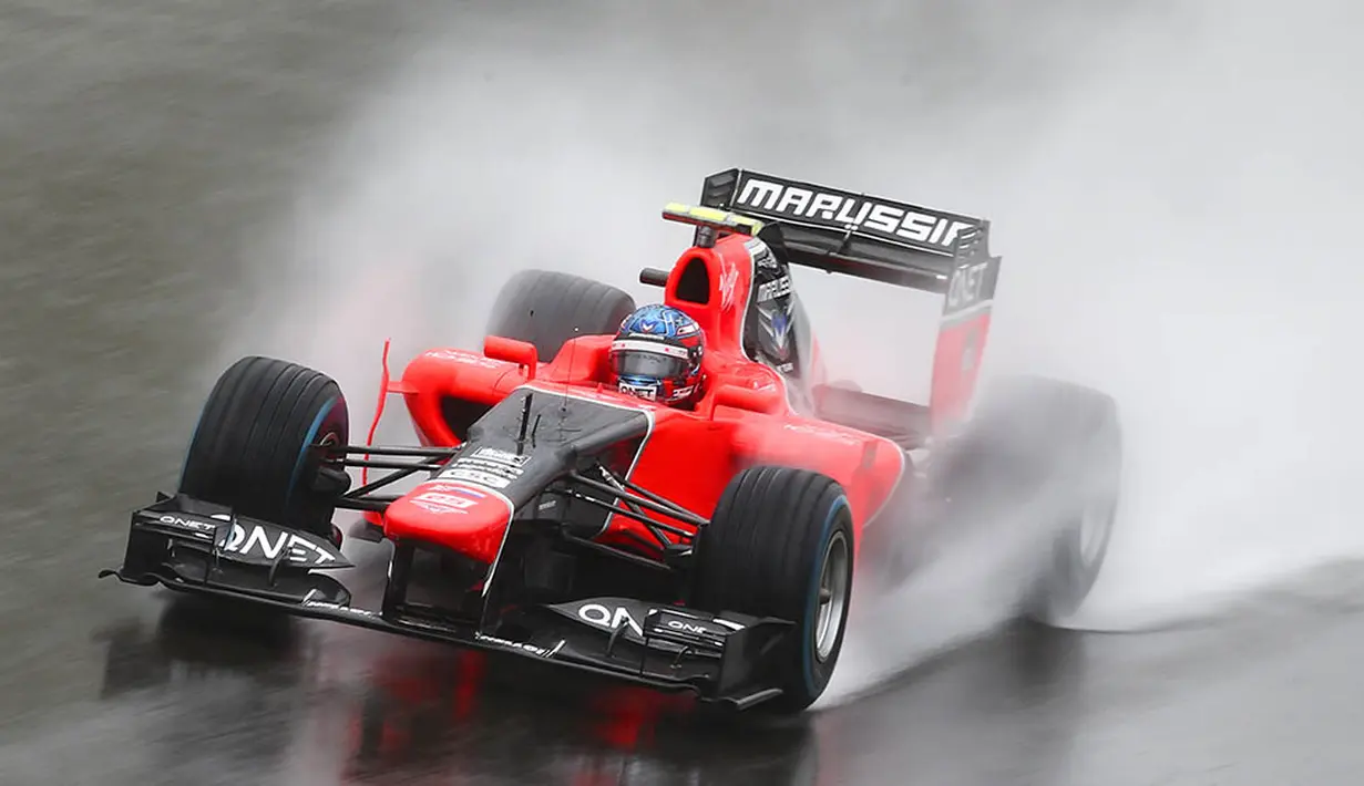Namun kemudian pada 2012 nama mereka berganti menjadi Marussia, namun saat itu tim tampil kurang bagus dan menduduki klasemen papan bawah. (EPA/Valdrin Xhemaj)