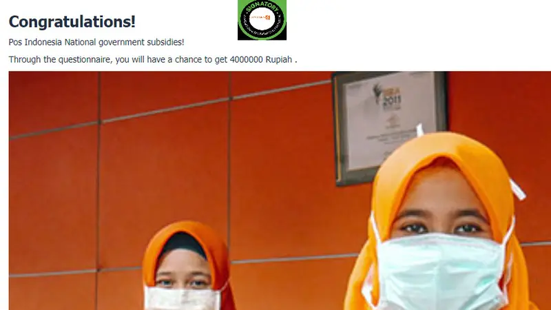 Tangkapan layar klaim Pos Indonesia salurkan subsidi dari pemerintah Rp 4 juta dengan isi kuesioner,