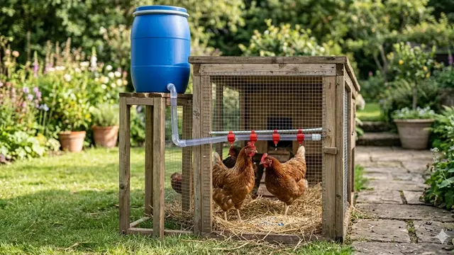 Kandang Ayam dengan Sistem Minum Otomatis (Foto: Gemini AI)