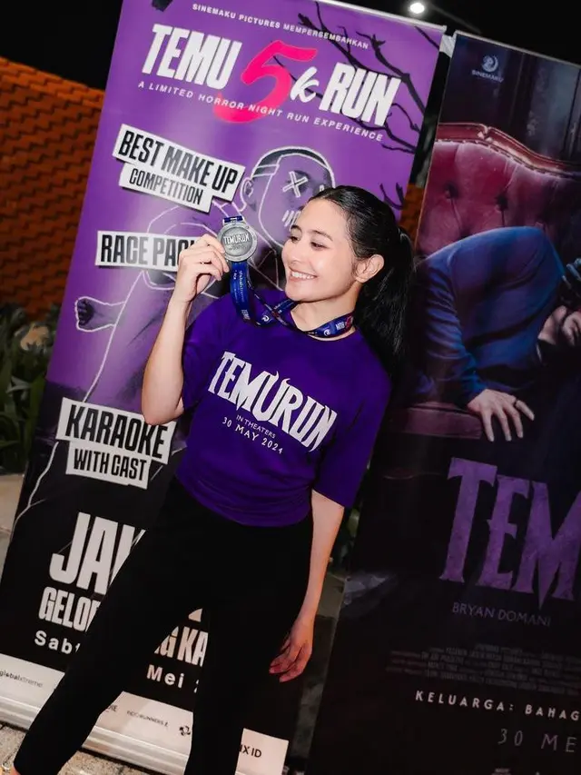 6 Gaya Prilly Latuconsina Pertama Kali Ikut Event Lari, Tampil Unik Pakai Makeup Bertema Horor