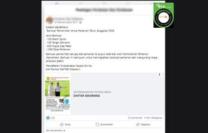 Cek Fakta Liputan6.com mendapati klaim link pendaftaran bantuan alat pertanian dan pupuk dari Kementan 2026. (Foto: tangkapan layar Facebook).