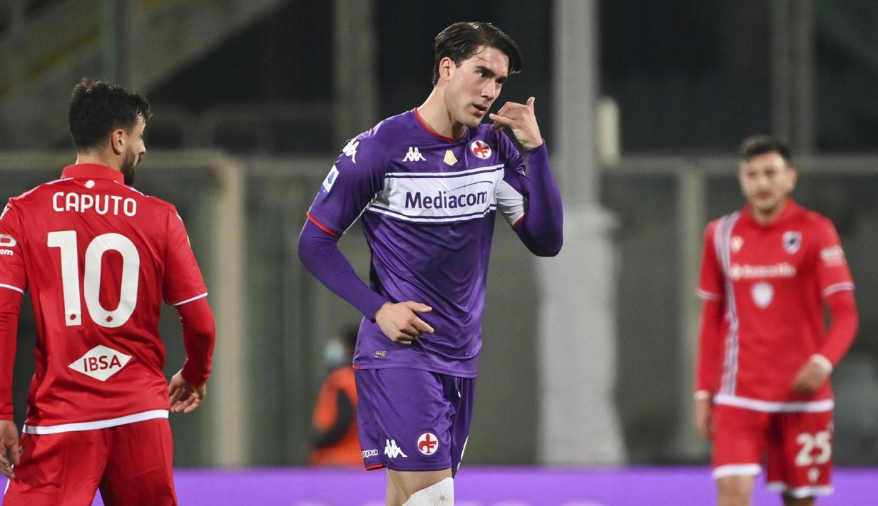 Fiorentina berhasil meraih kemenangan saat menjamu Sampdoria dalam laga pekan ke-15 Liga Italia di Artemio Franchi, Rabu (1/12/2021). (AP/Massimo Paolone)