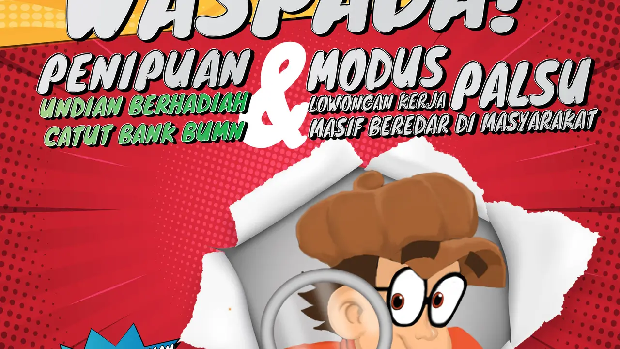 COVER INFOGRAFIS CEK FAKTA Waspada Penipuan Undian Berhadiah Catut Bank BUMN, Kenali Cara Mencegahnya DAN Tips Terhindar Penipuan Lowongan Kerja Palsu