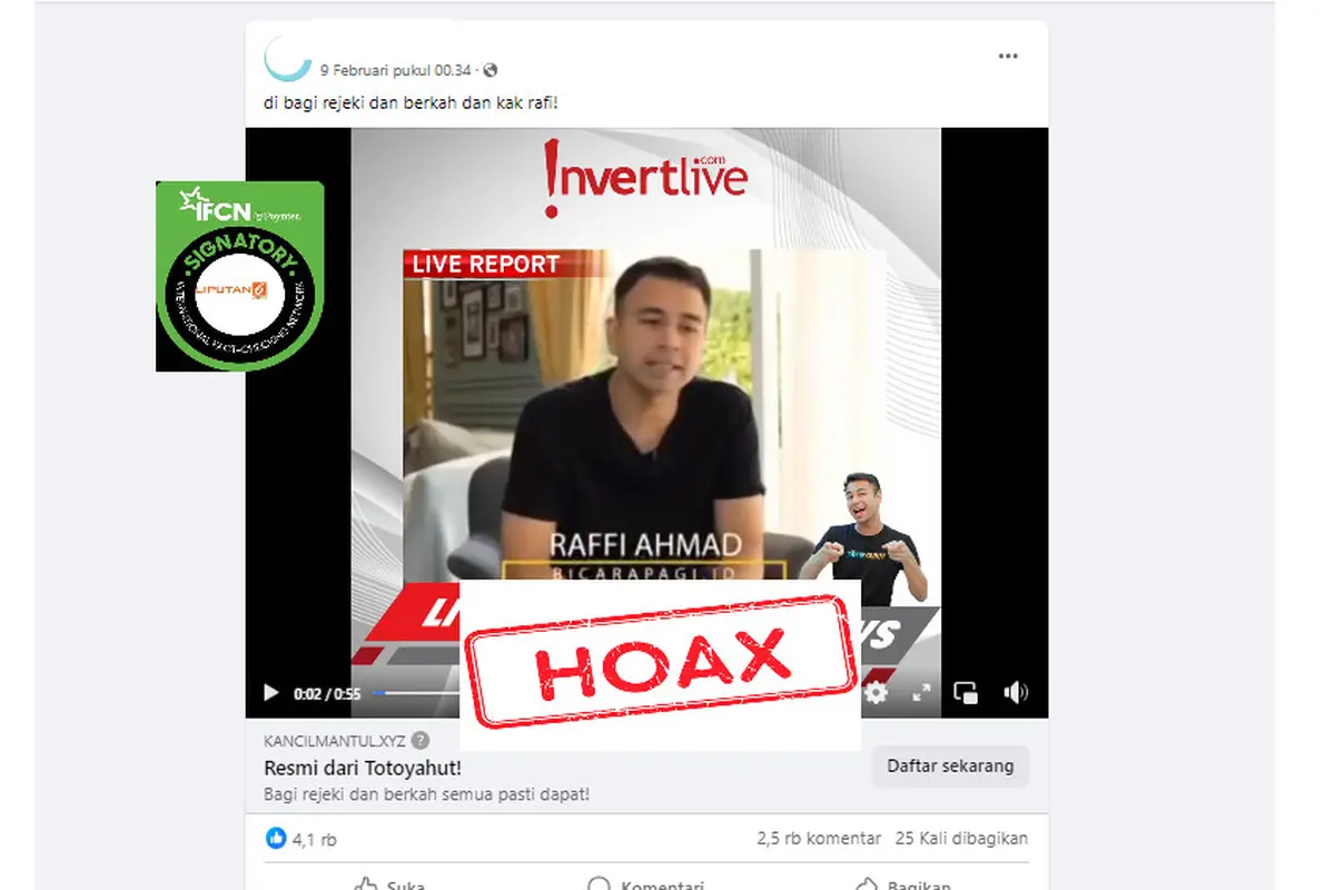 Tangkapan layar salah satu hoaks seputar gim online