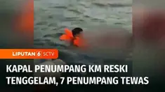 Dihantam gelombang tinggi, kapal penumpang antar pulau KM Reski terbalik dan tenggelam di tengah laut, Kabupaten Pangkep, Sulawesi Selatan, akibatnya tujuh penumpang tewas.