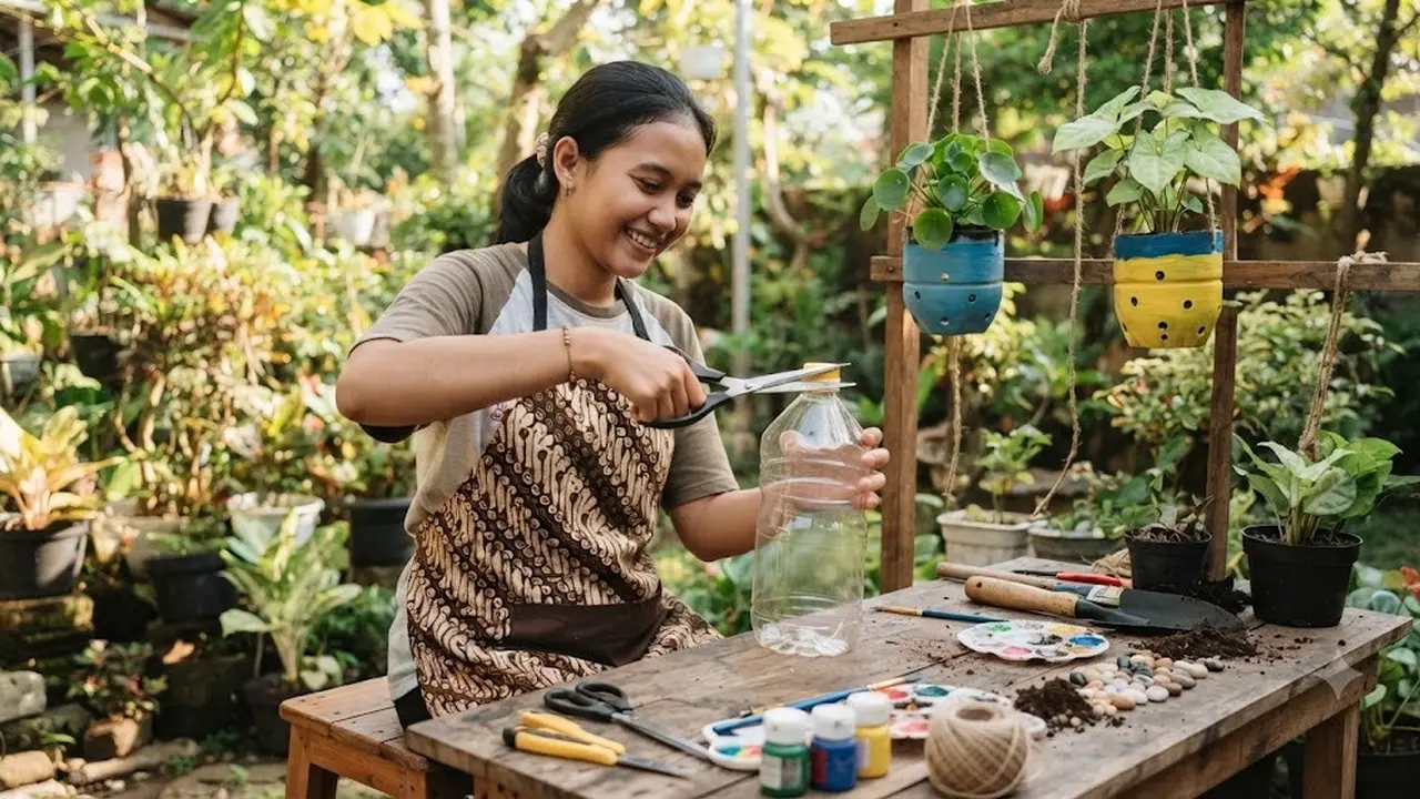 Cara Membuat Pot Gantung dari Botol Minyak Goreng Bekas 2 Liter (AI Generated)