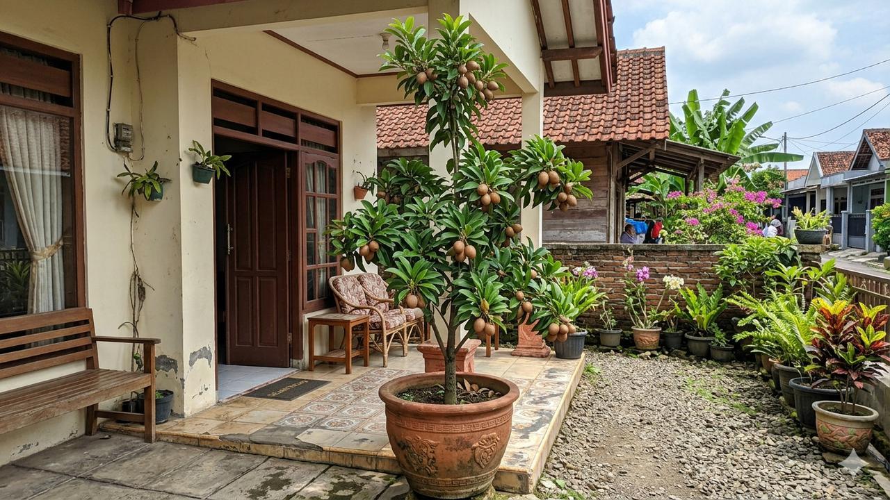 Pohon Buah dalam Pot Bentuk Rapi untuk Penghias Teras
