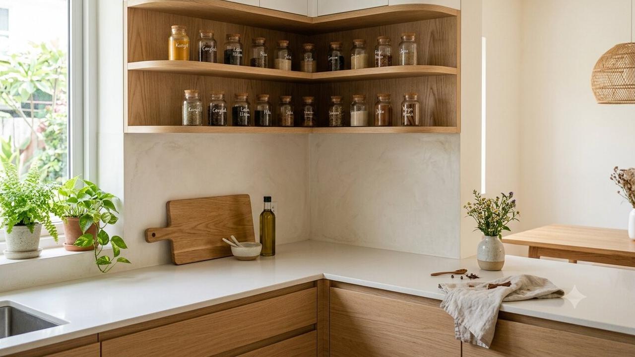 Model Dapur dengan Rak Bumbu Tersembunyi
