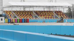 Lintasan balap sirkuit yang berlokasi di Ancol Timur, Tanjung Priok, Jakarta itu tampak sudah rapi dan siap digunakan. (Bola.com/M Iqbal Ichsan)