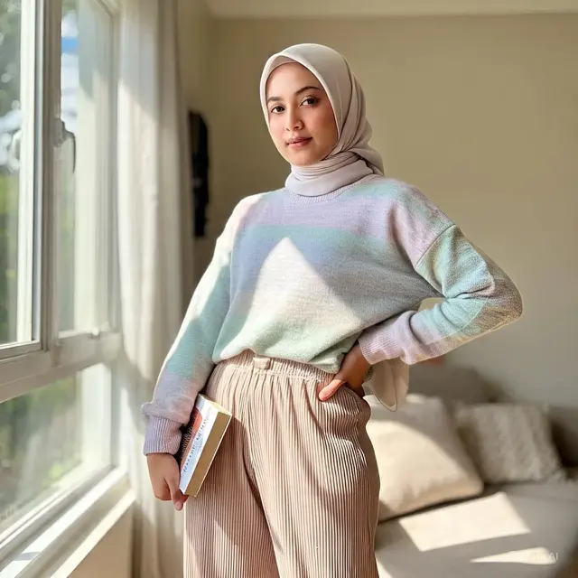 Ilustrasi Padu Padan Sweater + Celana Kulot (Created by AI)