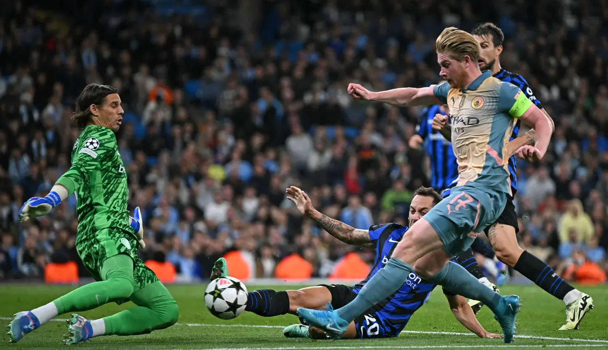 Bermain di markas sendiri, Manchester City ditahan imbang Inter Milan dengan skor 0-0. (Paul ELLIS/AFP)