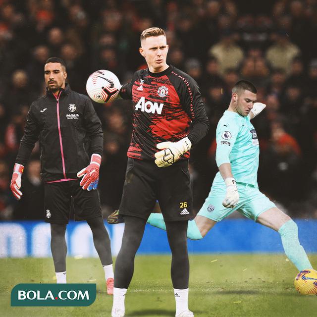Ilustrasi - Dean Henderson diapit Sergio Asenjo dan Sam Johnstone