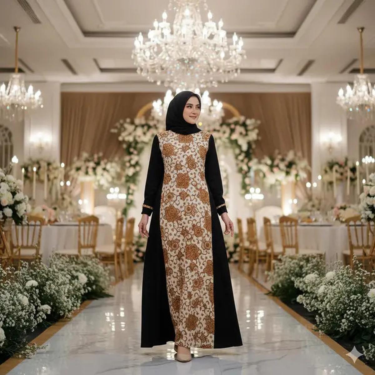 9 Gamis Batik Kombinasi Kain Polos Cocok untuk Pesta, Elegan Saat Kondangan