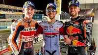 Tiga pembalap yang finis podium balapan MotoGP Qatar: Pol Espargaro, Enea Bastianini dan Brad Binder. (Twitter/MotoGP)