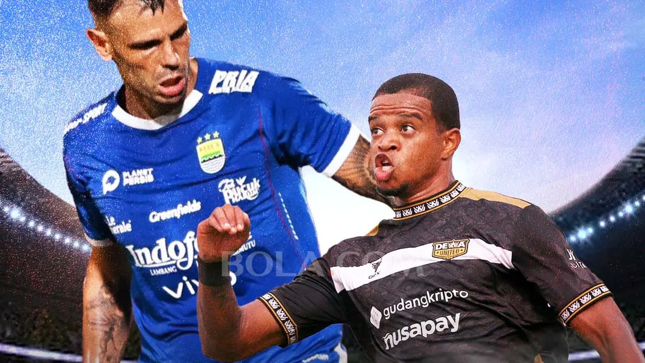 Ilustrasi - Tyronne del Pino (Persib), Alex Martins (Dewa United)