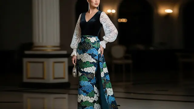 Brokat Transparan dengan Batik Mega Mendung