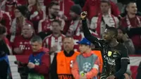 Selebrasi Ousmane Dembele usai menjebol gawang Bayern Munchen, Kamis (7/5/2026) (AP Photo/Matthias Schrader)