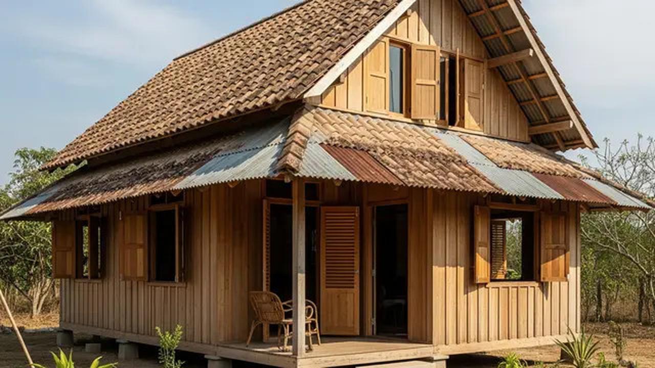 Desain Tujuh Rumah Kayu Pedesaan 4x6, Adem Bikin Betah Dihuni