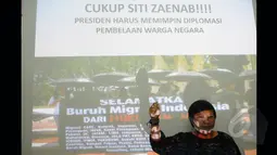 Anis Hidayah Direktur Eksekutif Migrant Care menilai Arab Saudi telah meremehkan Indonesia dengan melakukan eksekusi kepada Siti Zaenab yang terpaksa membunuh karena membela diri, Jakarta, Kamis (16/4/2015). (Liputan6.com/Herman Zakharia)