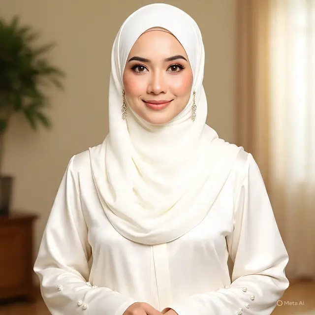 Gamis Satin dengan Lengan Kancing Mutiara (Created by AI)