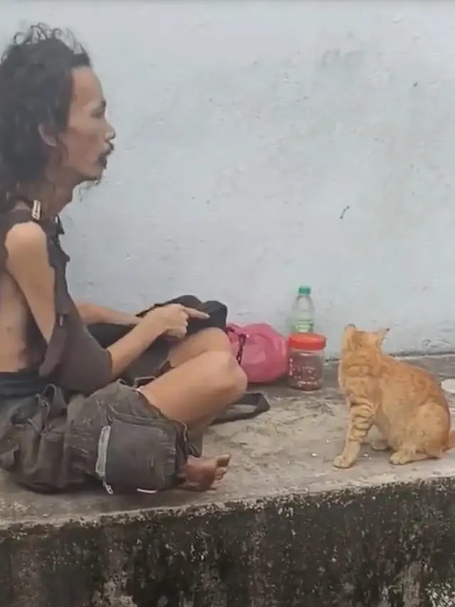 Bikin Salut, Pria Berpakaian Lusuh Ini Berikan Makanan ke Kucing Liar