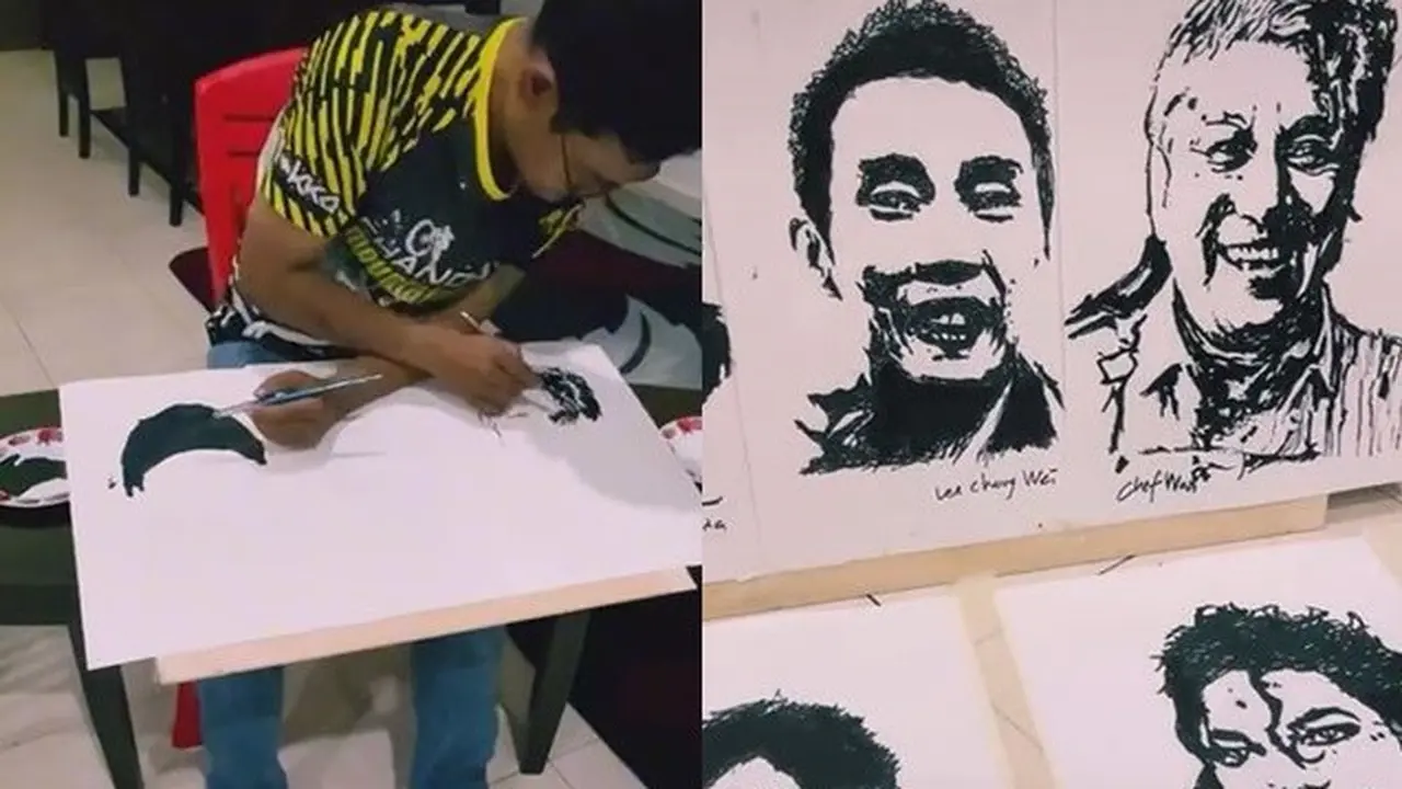 Pria Ini Menggambar Pakai Dua Tangan dan Dua Kaki Sekaligus, Bikin Takjub