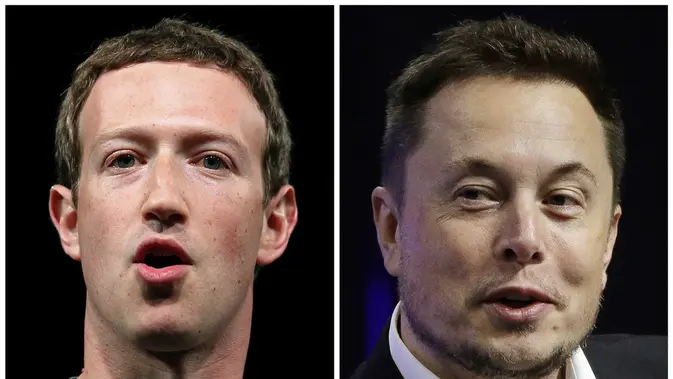 Mark Zuckerberg dan Elon Musk.  (AP Photo/Manu Fernandez, Stephan Savoia)