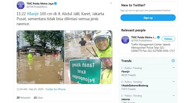 Banjir di Jalan Karet H. Abdul Jalil, Jakarta Pusat