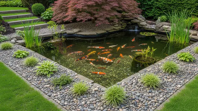 Kolam Ikan dengan Taman Kerikil Dekoratif
