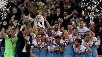 Lazio merebut titel Coppa Italia 2018-2019 setelah menumbangkan Atalanta di final dengan skor 2-0 di Stadio Olimpico, Roma, Kamis dini hari WIB (16/5/2019). (AFP/Isabella Bonotto)