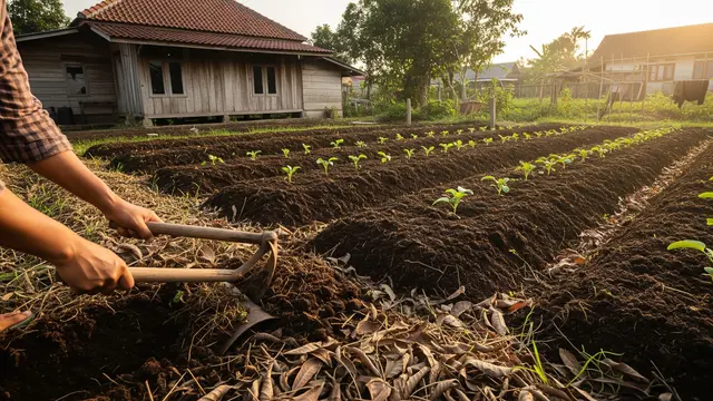 Cara Membuat Kebun Sayur yang Mendapat Mulsa Gratis dari Daun Kering di Pekarangan