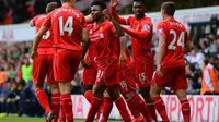 Perayaan gol Liverpool usai Sterling cetak gol (TheSun)