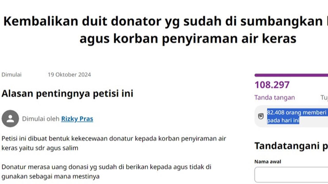 Muncul Petisi Donatur Minta Kembalikan Uang Disumbangkan Buat Agus Korban Penyiraman Air Keras
