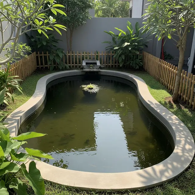 6 Desain Kolam Ikan Ramah Anak dengan Sudut Membulat dan Pagar Alami